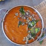 Ginger chutney in steal bowl, clicked from the top