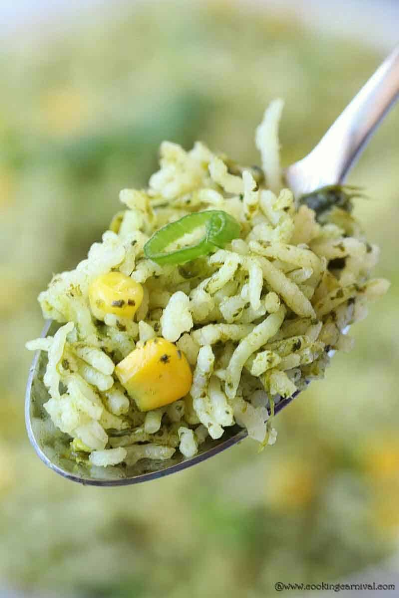 Close look of Mexican Green Rice aka Arroz Verde