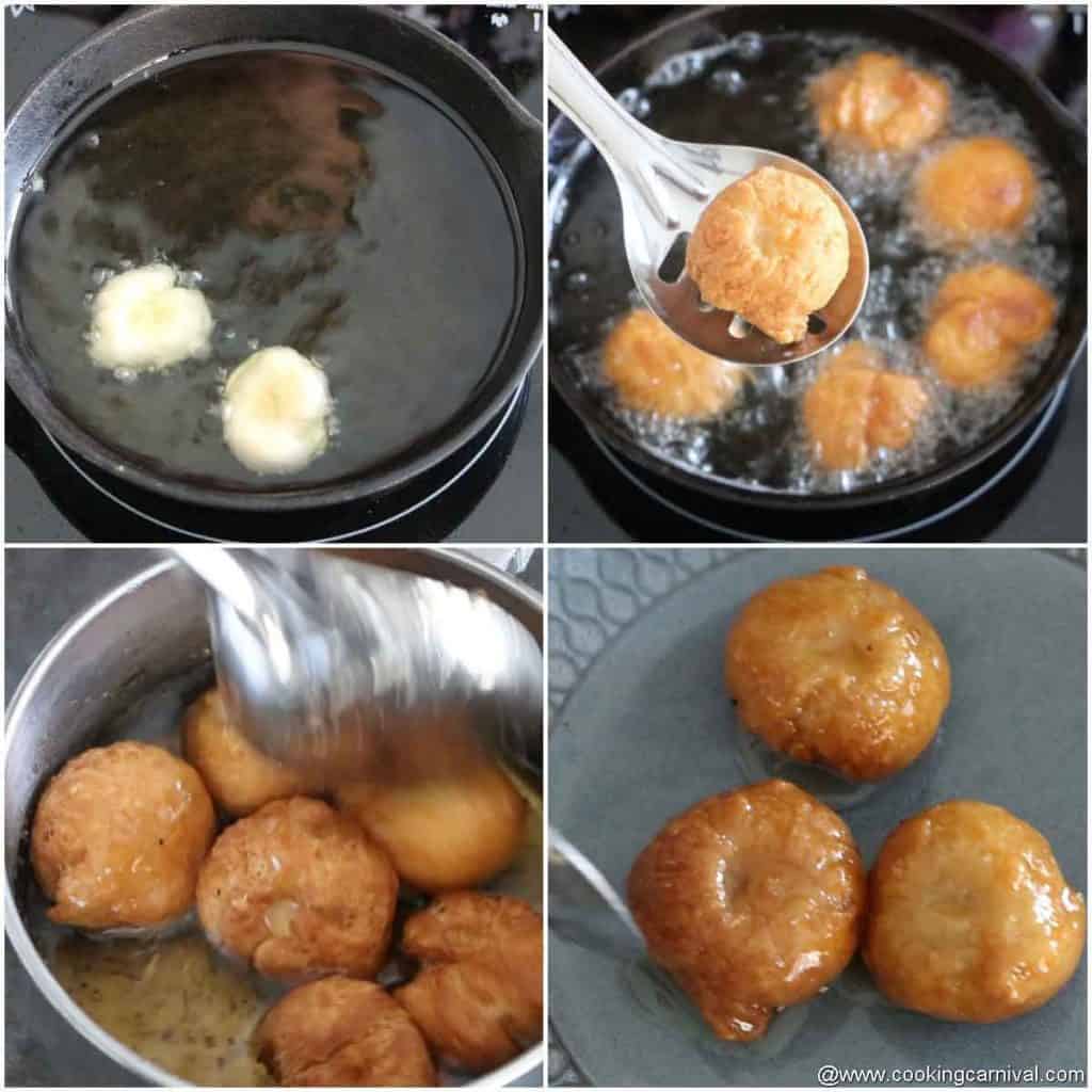 Frying and dipping balushahi in sugar syrup