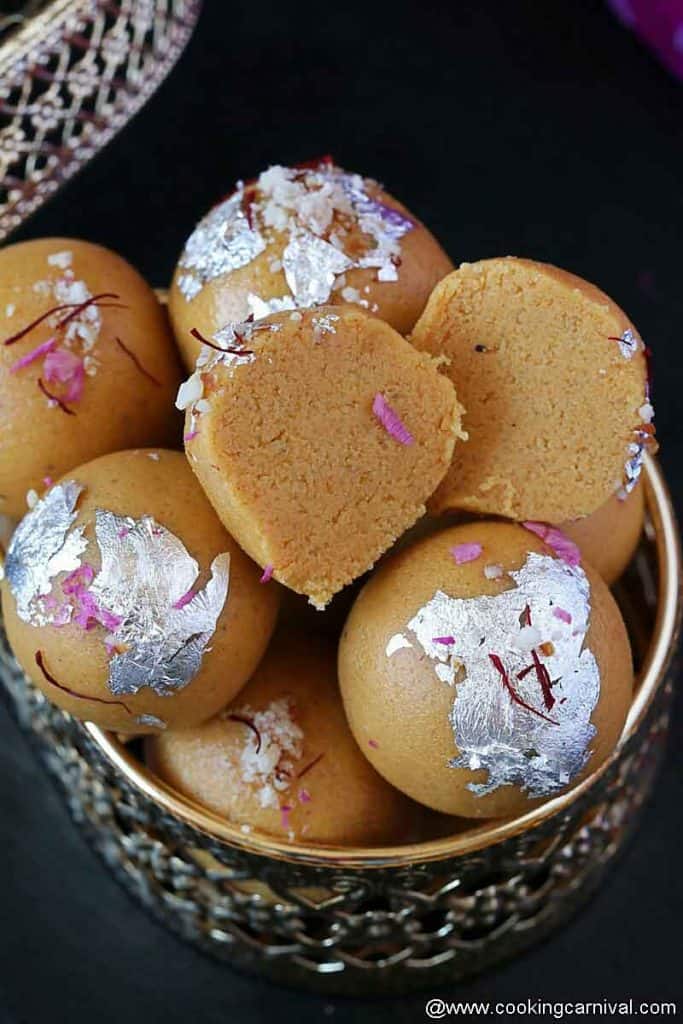 Showing texture of besan laddu form the center