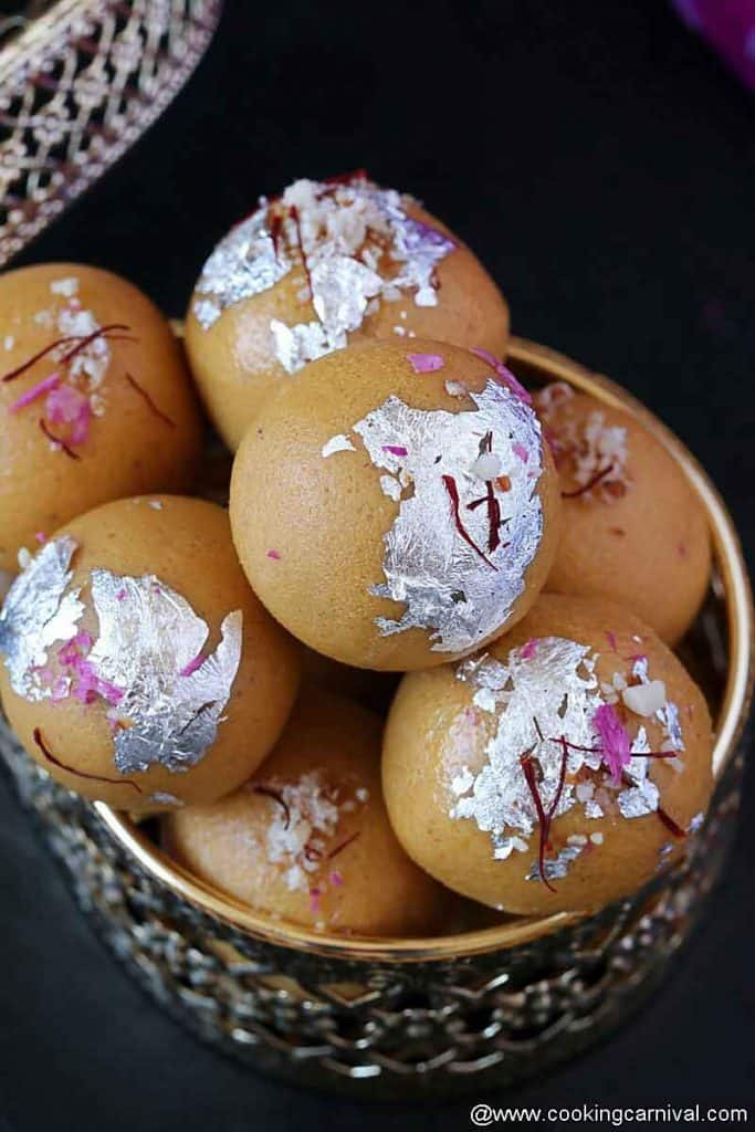 Close up shot of Besan laddu (indian sweet)