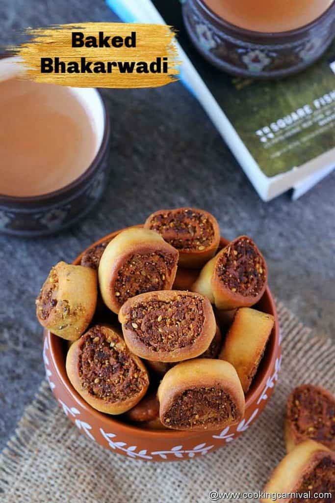 baked bhakarwadi, masala tea on sides