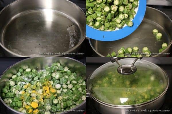 Collage of cooking bhindi recipe