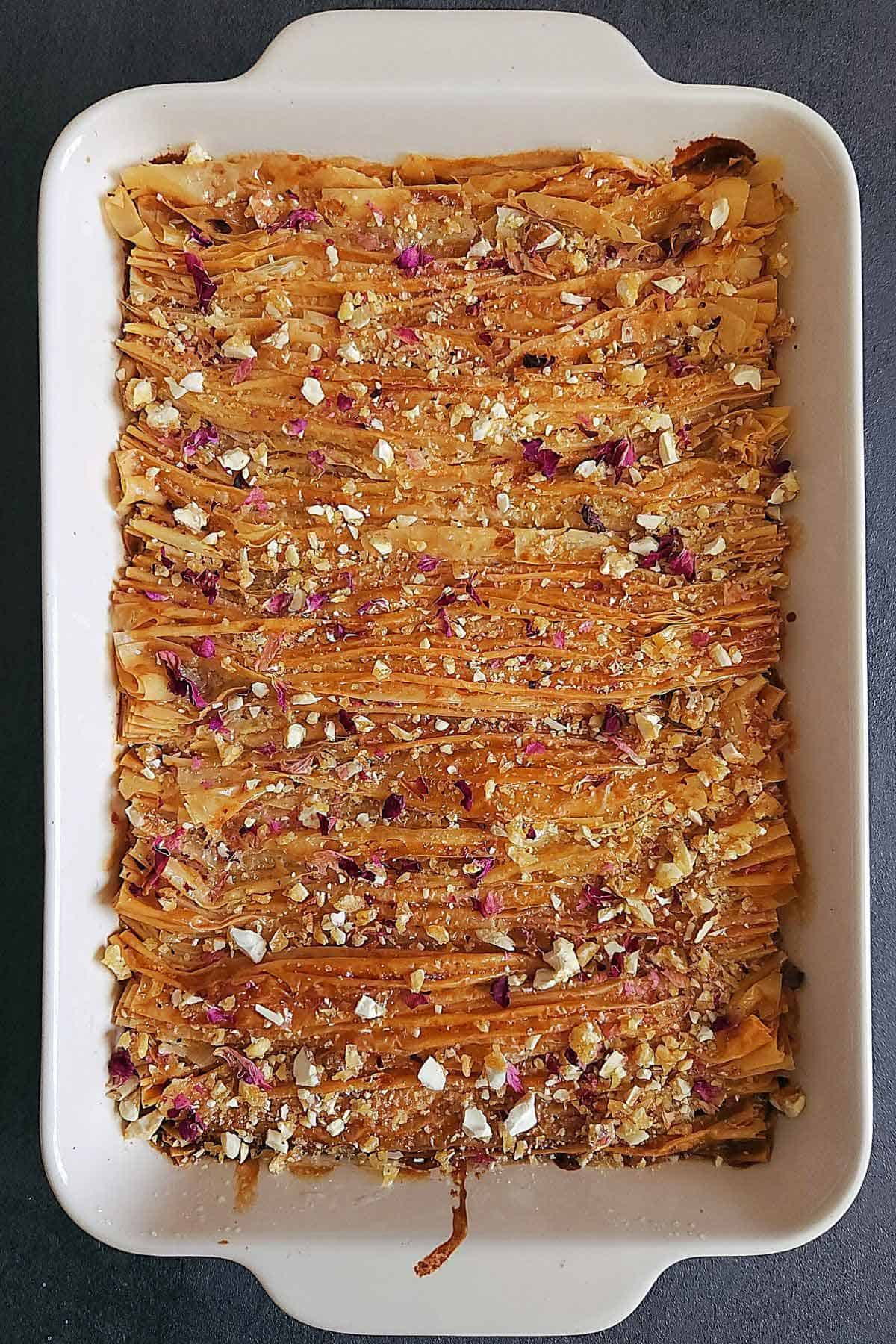 crinkle cake in a baking pan.