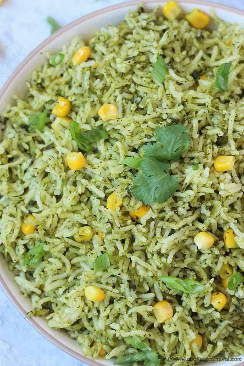 Cilantro rice In a white bowl