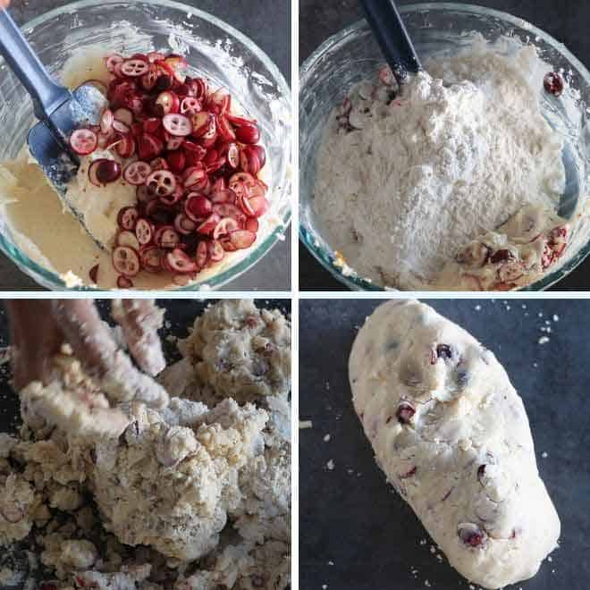 adding cranberry, flour in the butter sugar mixture