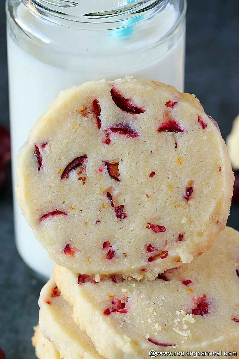 showing texture o Cranberry Orange Shortbread cookies