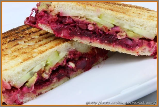 Creamy Beetroot And Sprouts Grilled Sandwich