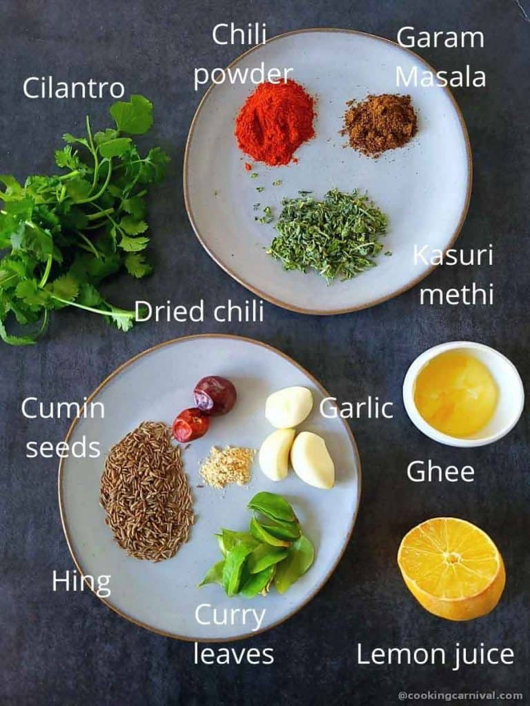 Pre measured ingredients of tempering the dal