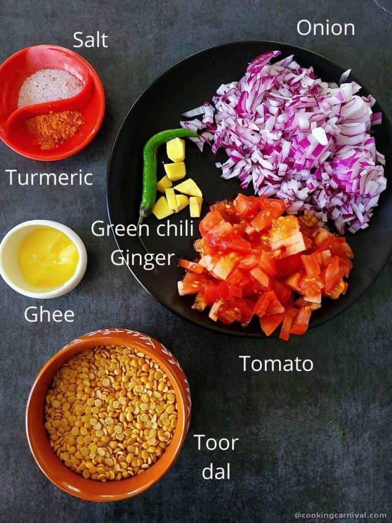 Pre measured ingredients of making dal