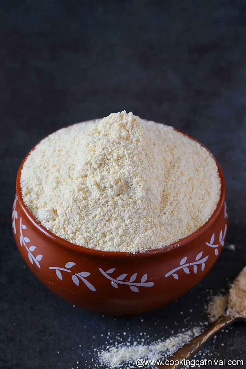 Dhokla flour in a traditional bowl