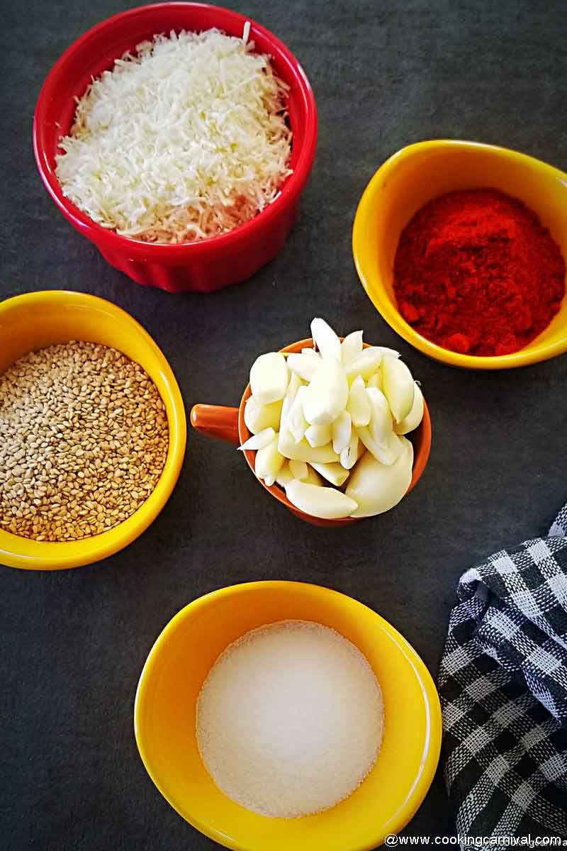 pre-measured ingredients for dry garlic chutney