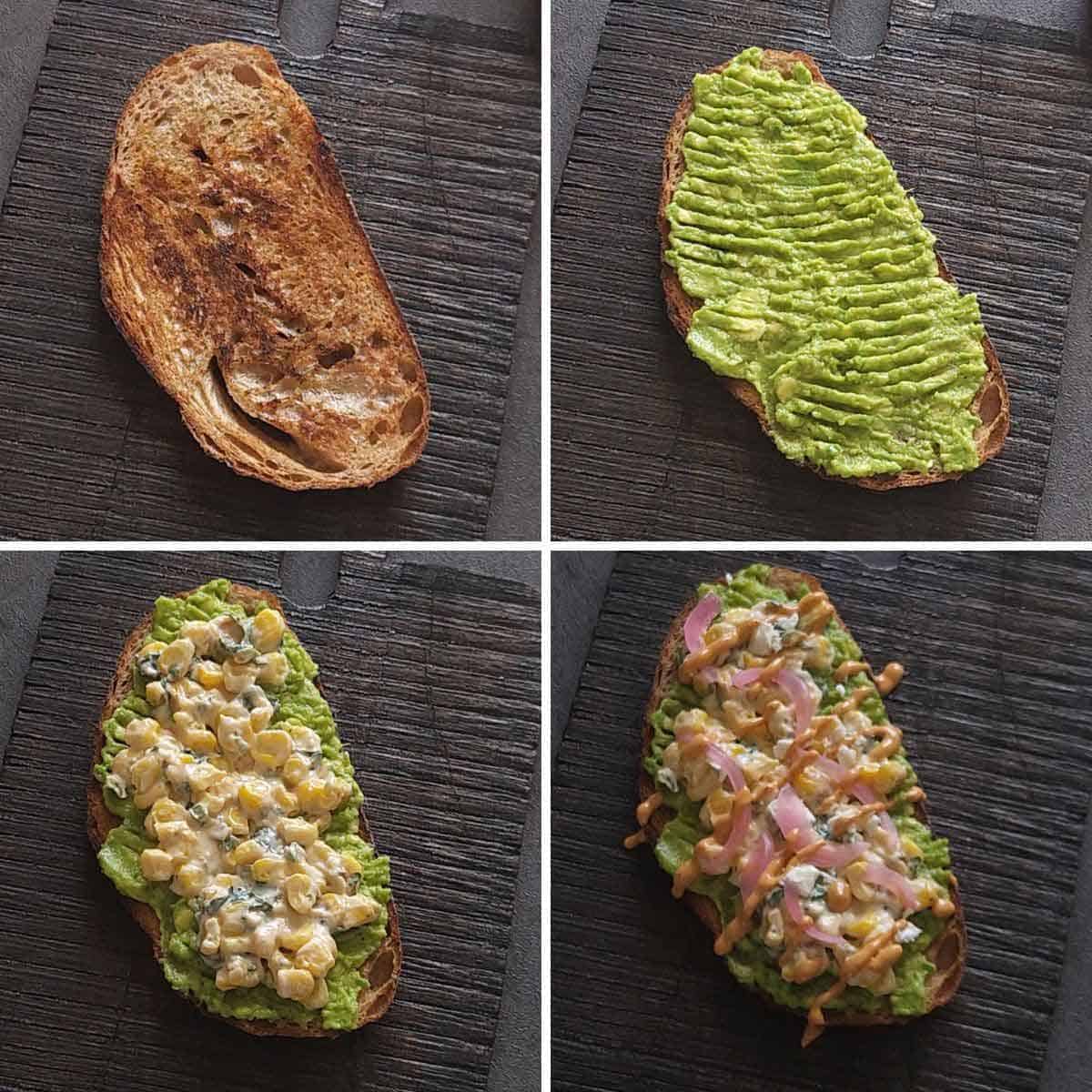 assembling elote avocado toast