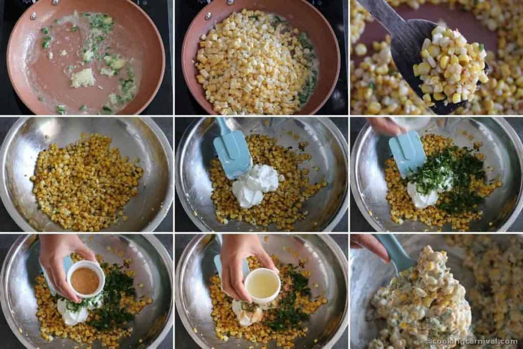 Step by step process of making elote dip