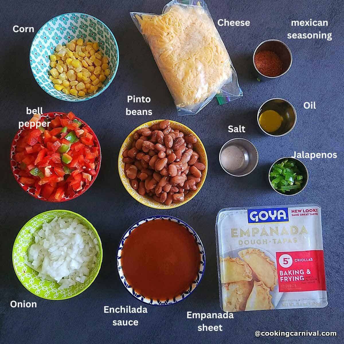 Premeasured ingredients of enchilada bites.