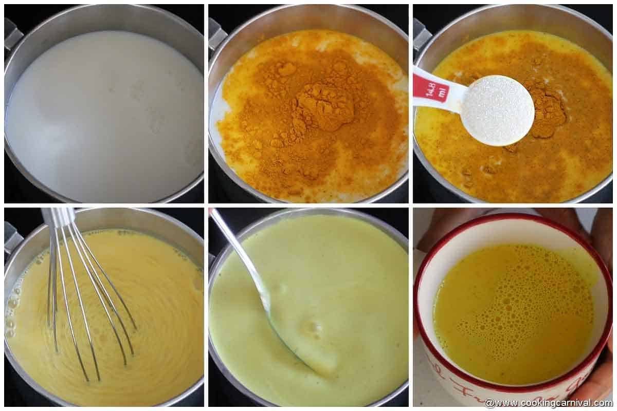 Step by step collage pic of haldi dudh