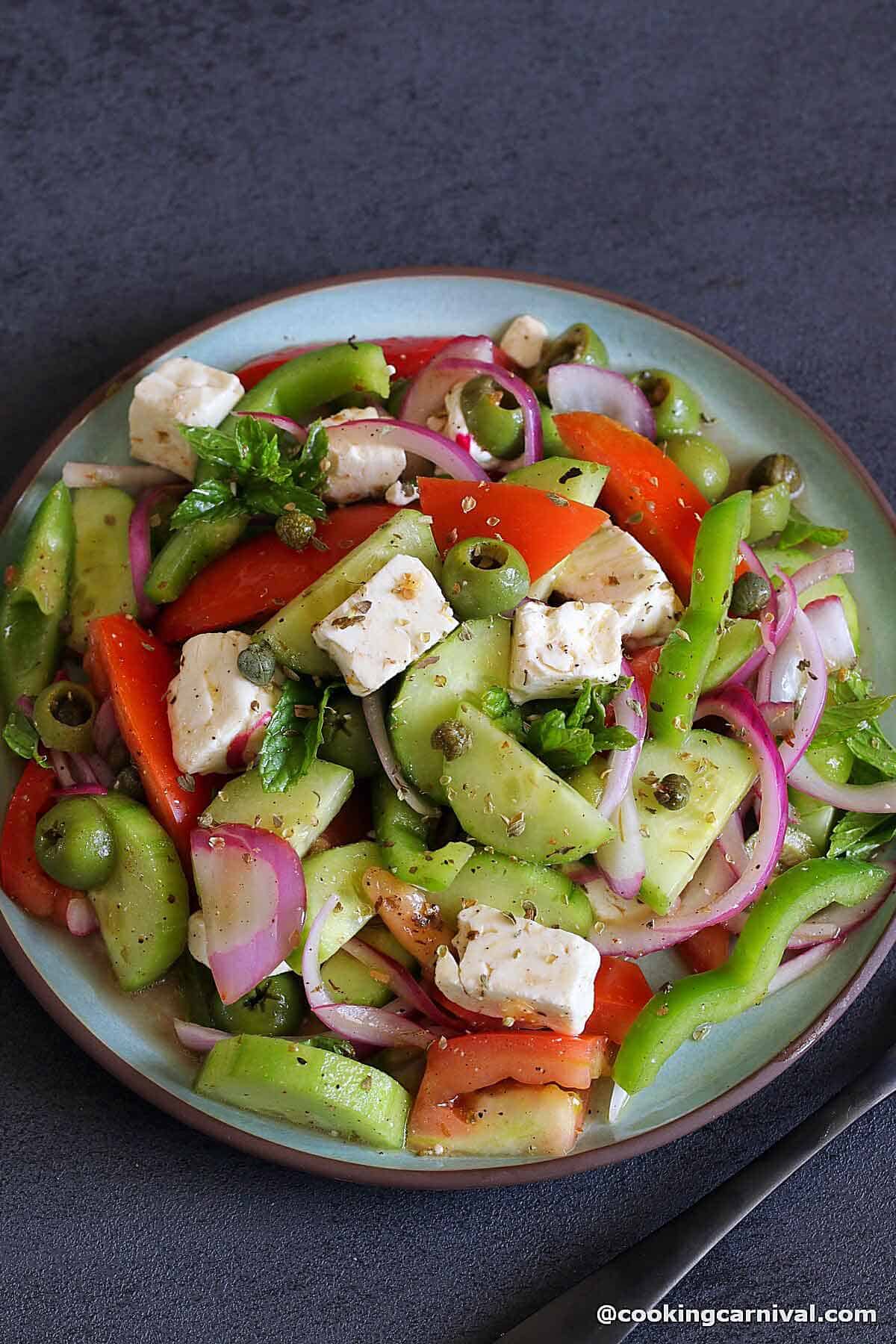 Greek Peasant salad on a plate. 