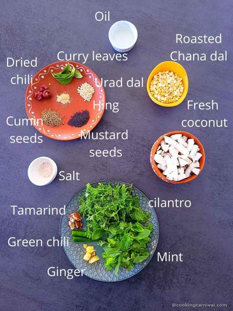 pre-measured ingredients for Green coconut chutney