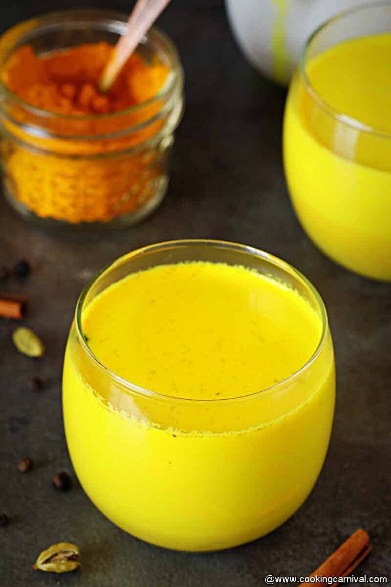 Haldi doodh in small glass 