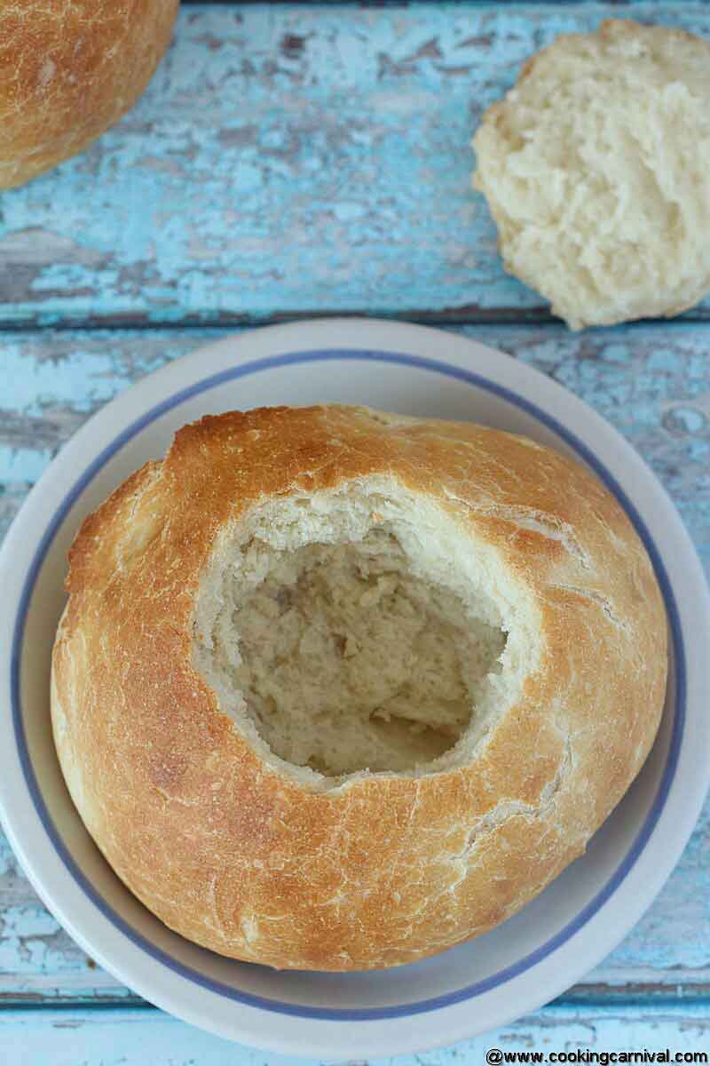 Homemade Bread bowl cut from the top