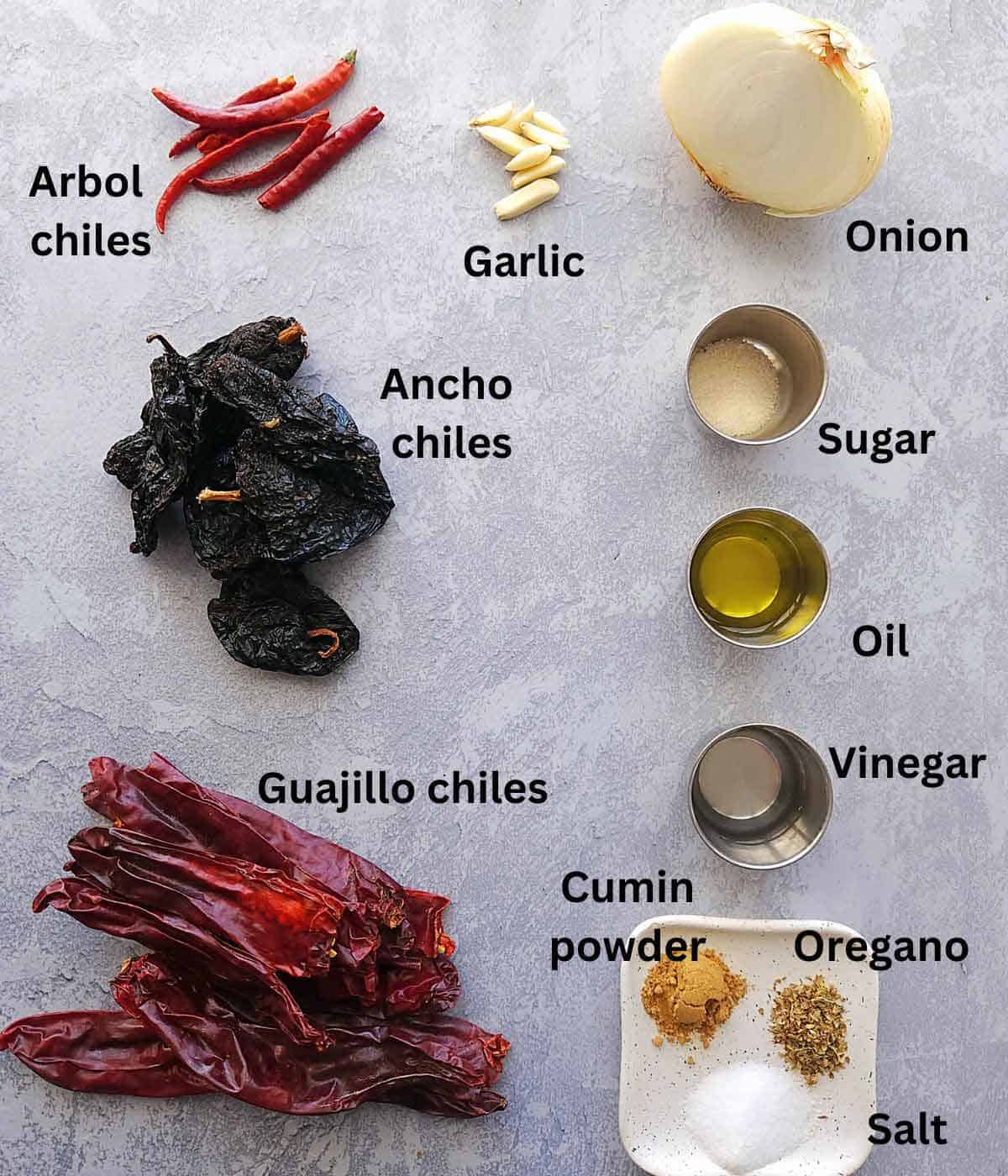 premeasured ingredients to make red enchilada sauce at home.