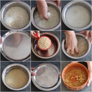 Soaking dal and rice with fenugreek seeds.