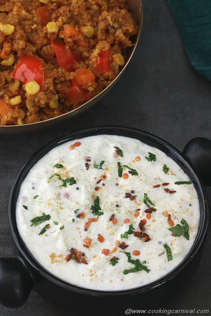 Cucumber Raita served with biryani.