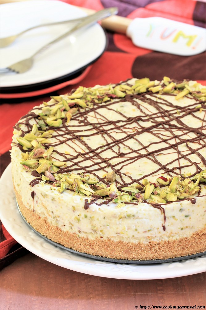 White chocolate pistachio cheesecake