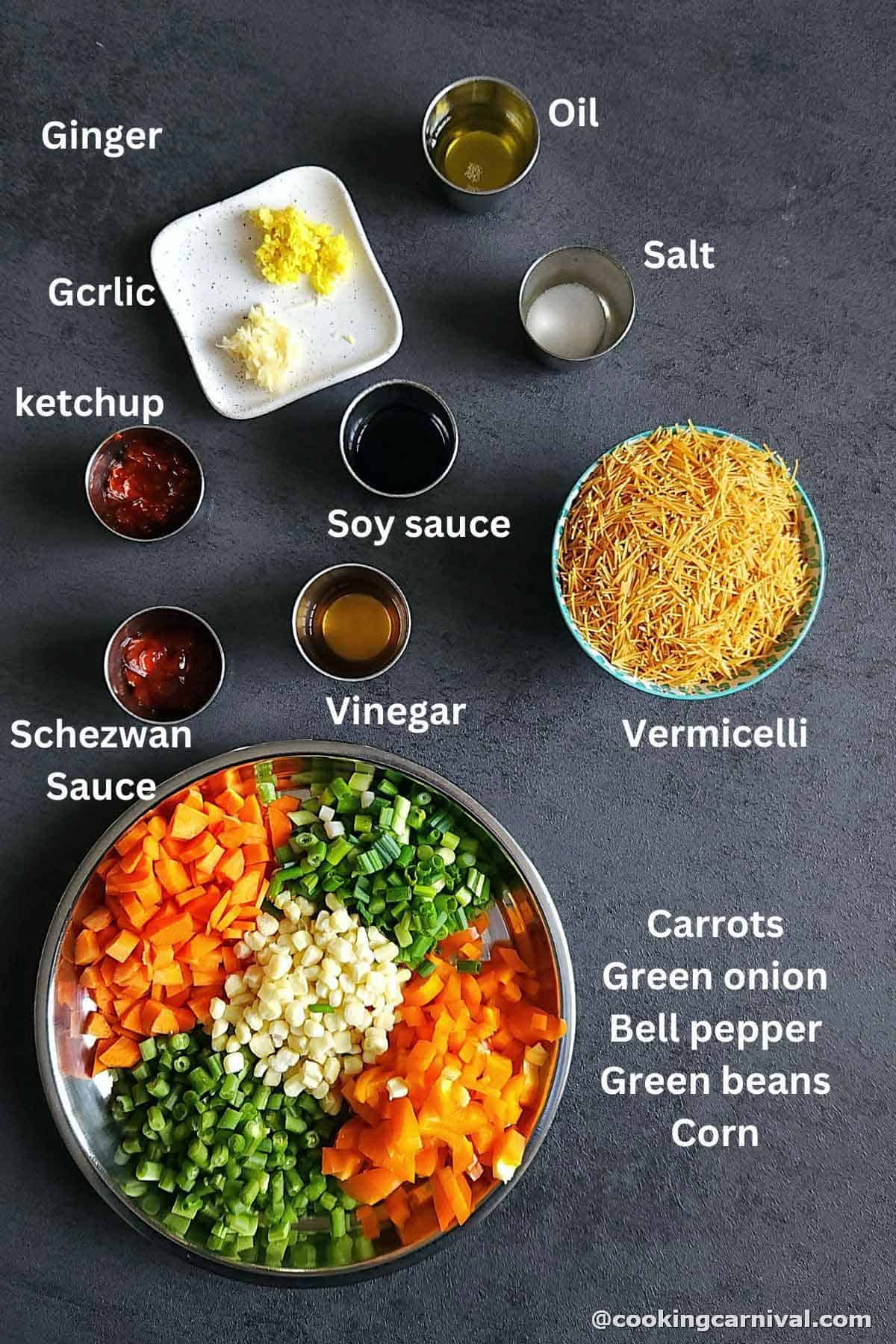 Pre measured ingredients for Indo-Chinese Vermicelli