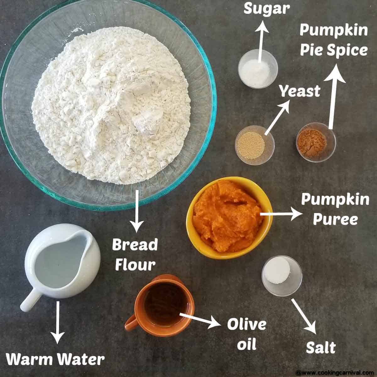 Ingredients for no knead bread pumpkin