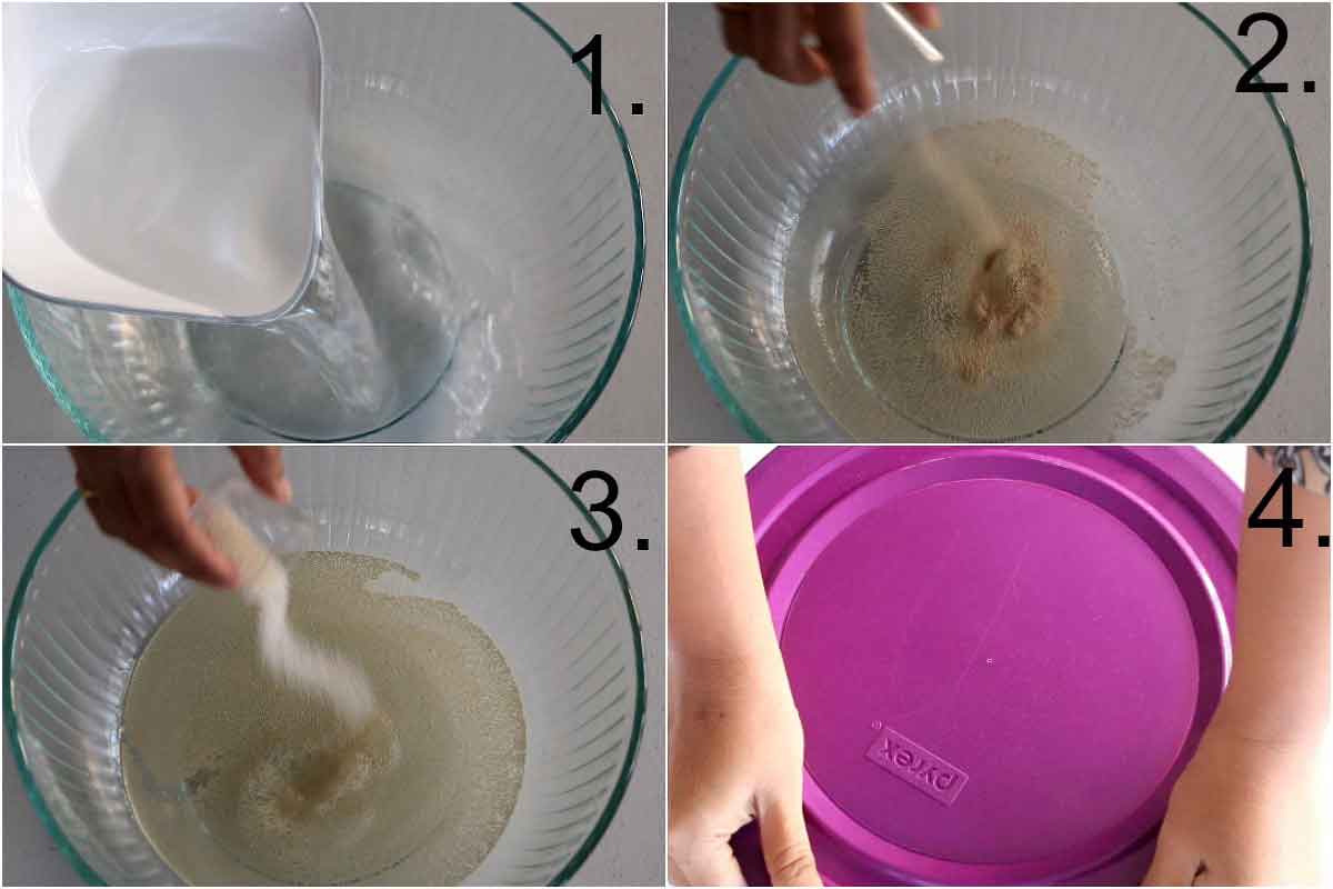 Mixing water, yeast, sugar