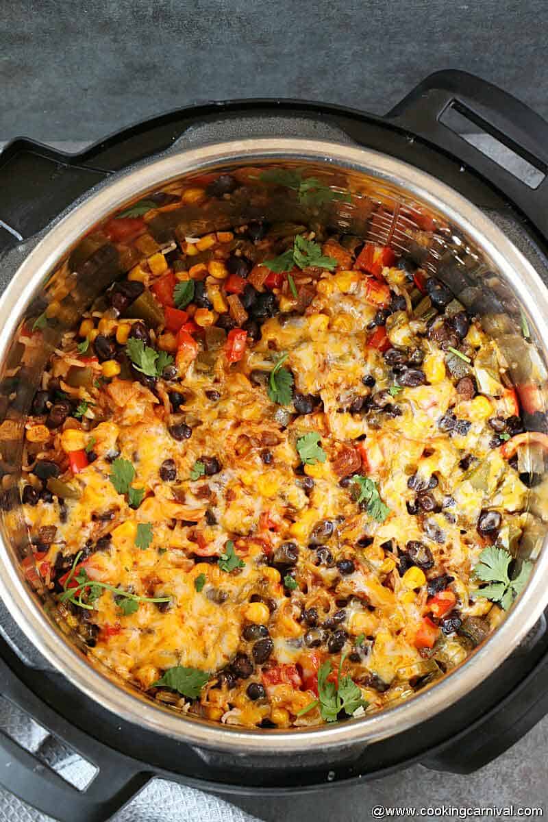 Enchilada Rice made in instant pot, top angle