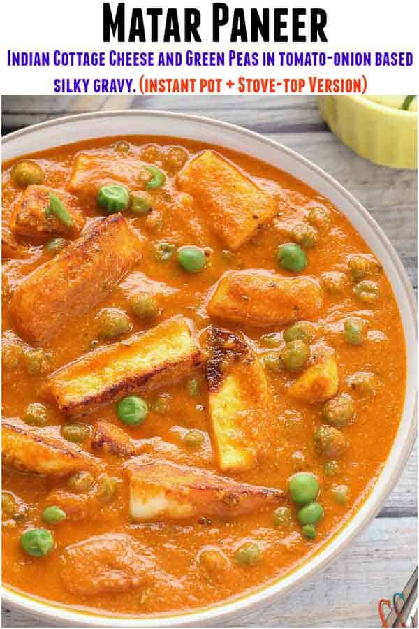 Matar Paneer | Mutter Paneer Recipe | Instant Pot Matar Paneer - A North Indian dish which is fuss free, gluten free and simple yet delicious recipe. This easy paneer recipe is perfect weeknight dinner option.