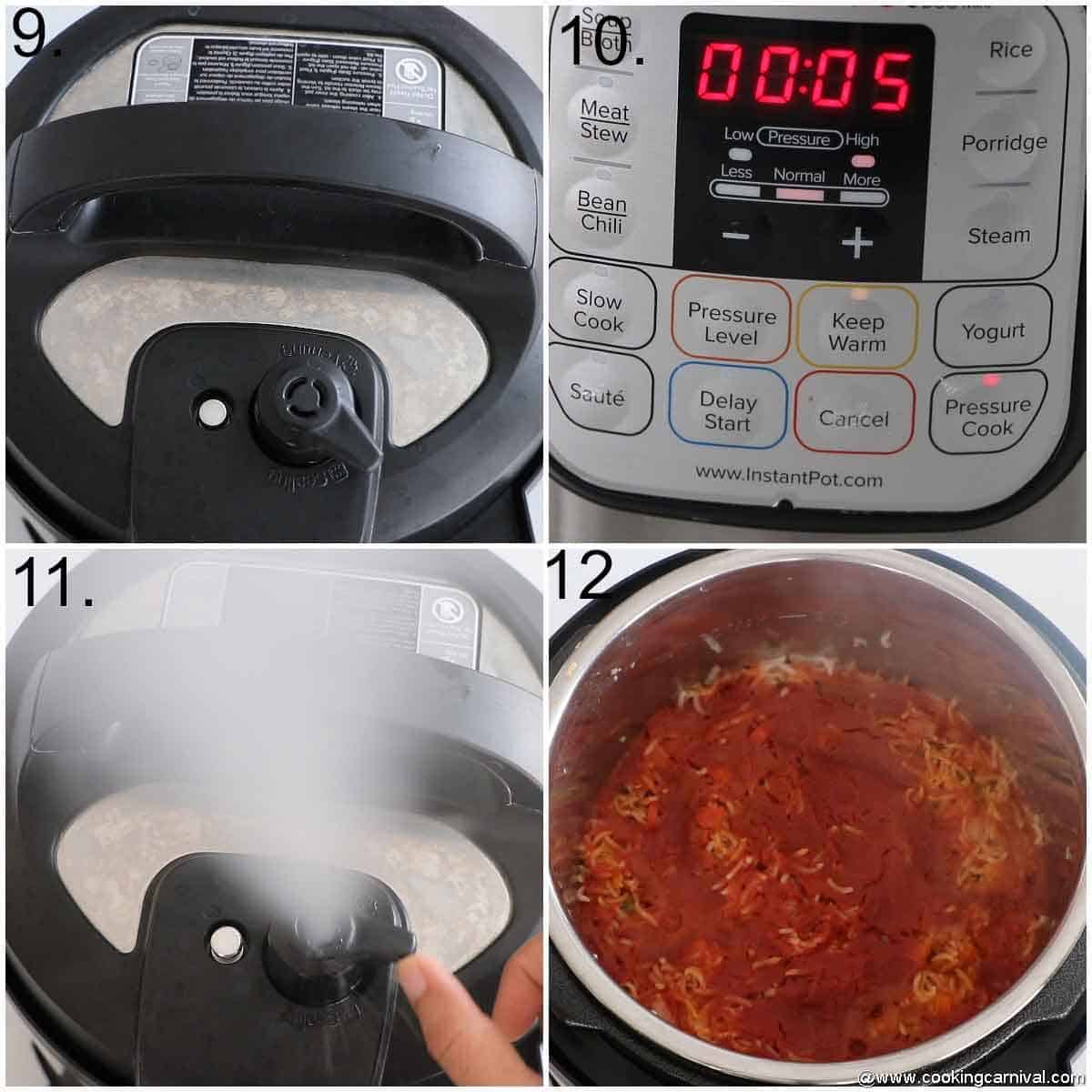 Closing the lid, setting the time, releasing the pressure of instant pot