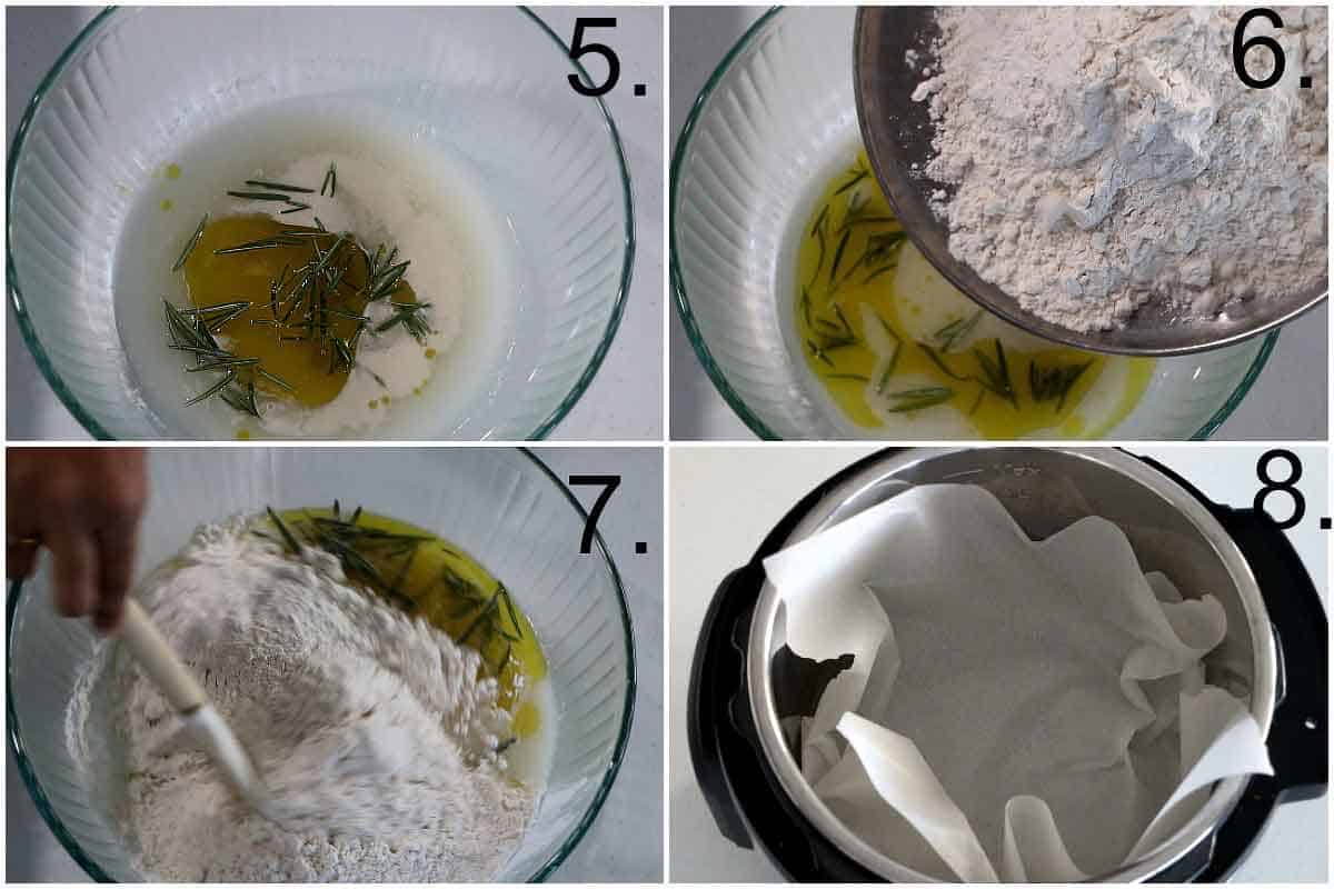 Mixing the Bread flour, rosemary, olive oil, salt in yeast water