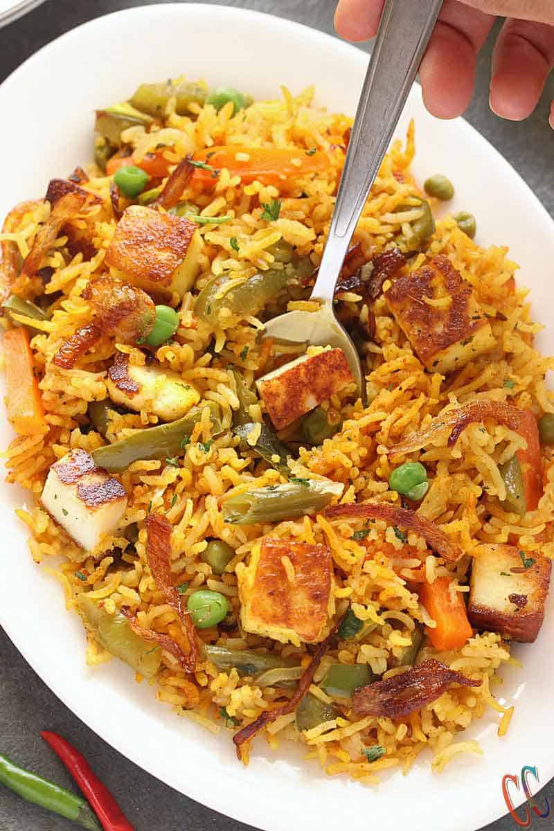 Paneer Pulao - Easy, Simple, Delicious, Aromatic, Gluten-free and perfect Vegetarian Instant Pot rice dish for busy weeknight dinner, for potluck or your kids lunchbox!