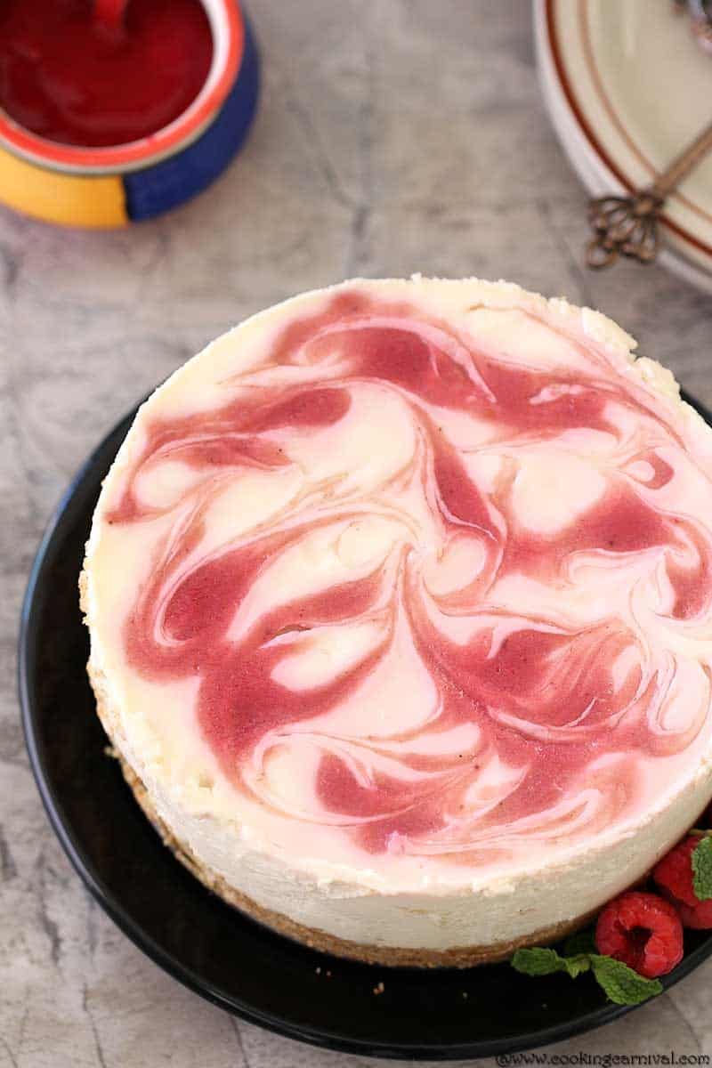 Instant Pot Raspberry Swirl Eggless Cheesecake