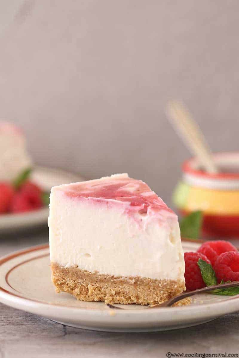 Instant Pot Raspberry Swirl Eggless Cheesecake, Eggless Cheesecake