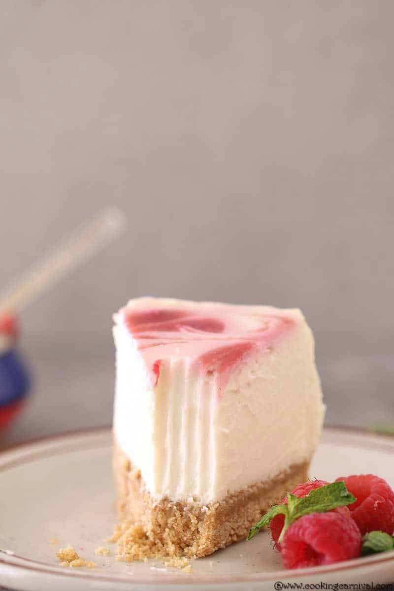 Instant Pot Raspberry Swirl Eggless Cheesecake