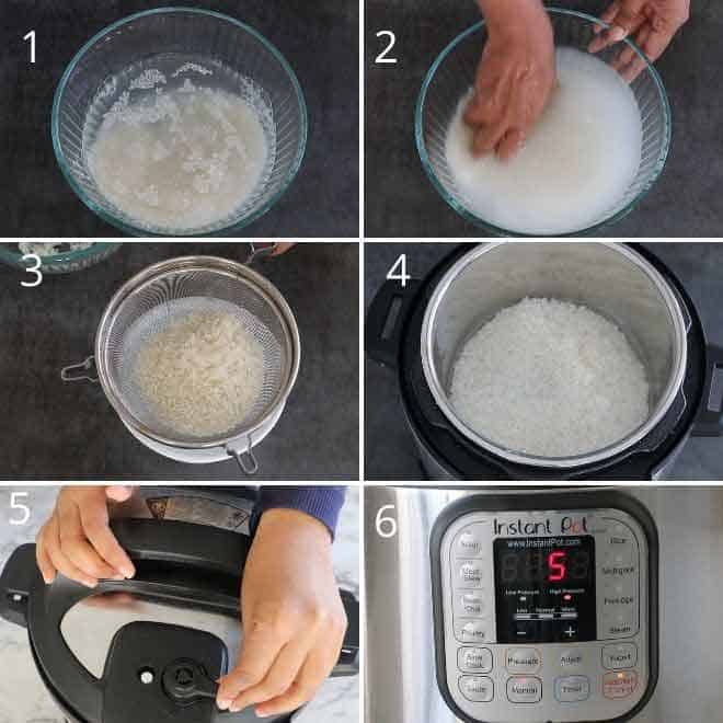 collage of making Instant pot Sushi rice