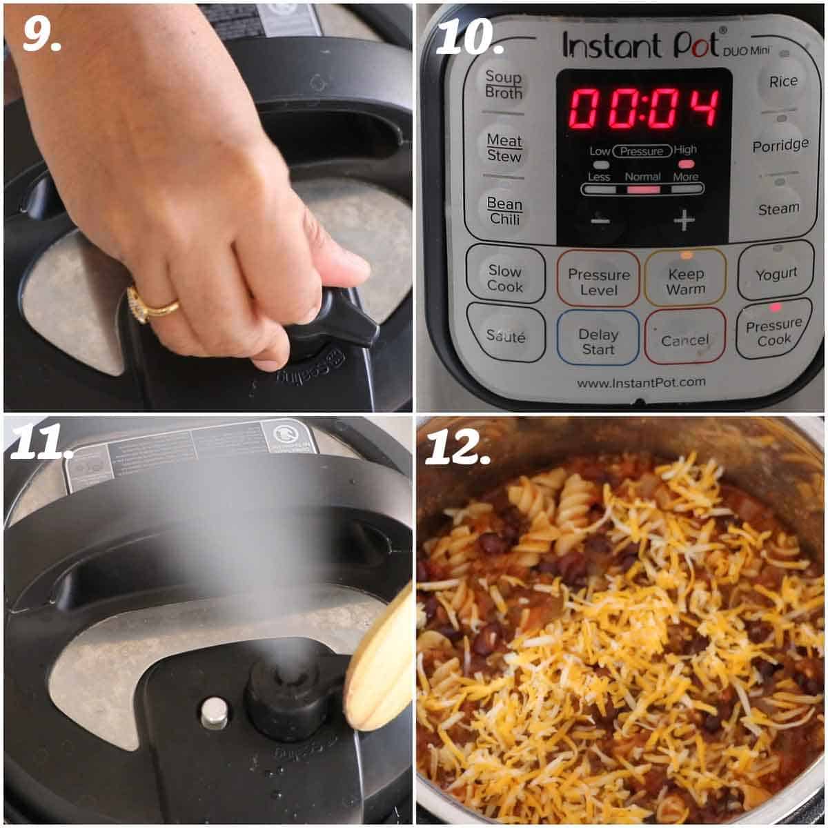 step by step process of taco pasta in instant pot