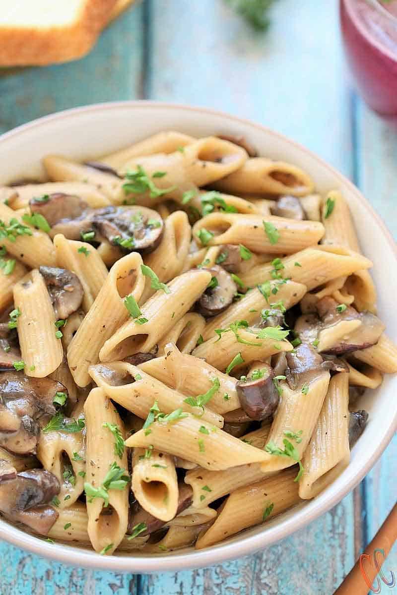 This Instant Pot Vegan Mushroom Stroganoff Recipe is quick, easy, comforting, hearty, savory, creamy, delicious, nut-free and perfect for weeknight Dinner.