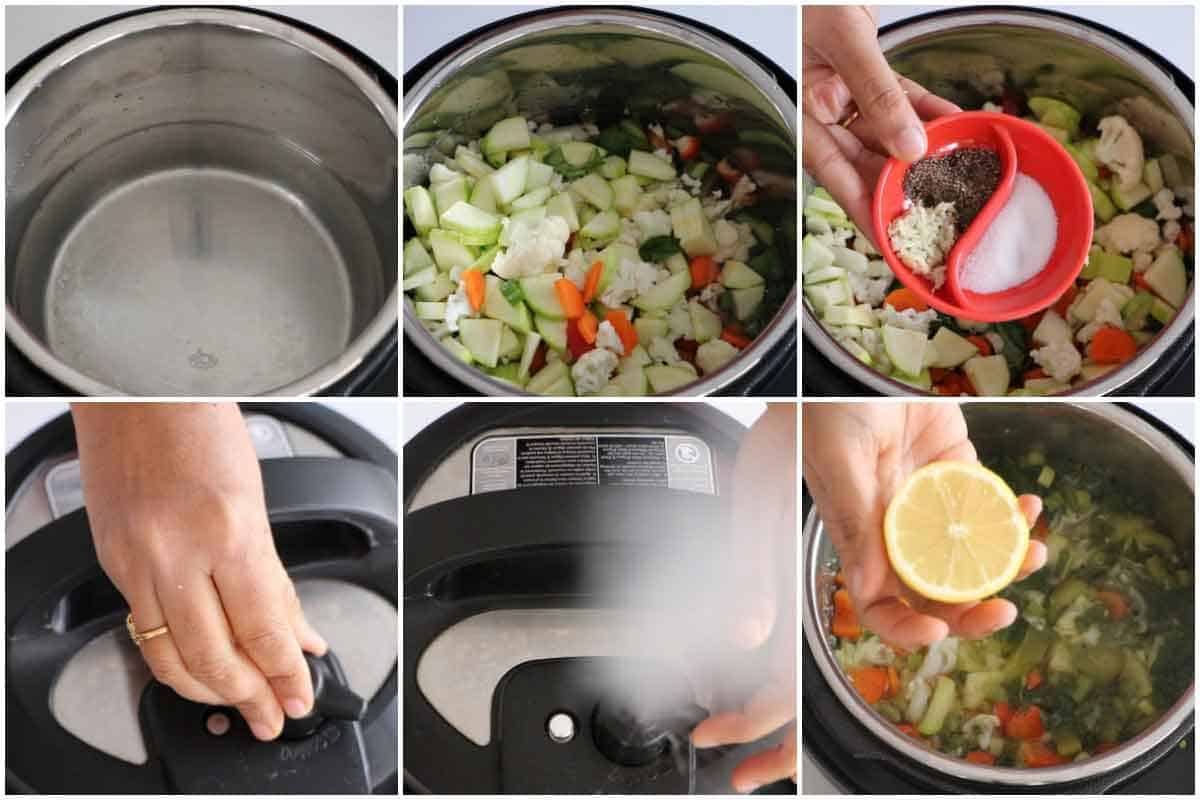 Step by step process of instant pot vegetable detox soup