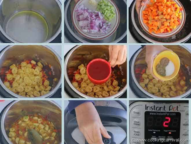 Tortellini soup making collage