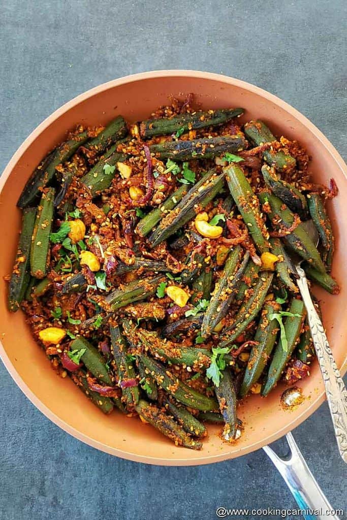 Maharashtrian style Bhindi Masala in a pan