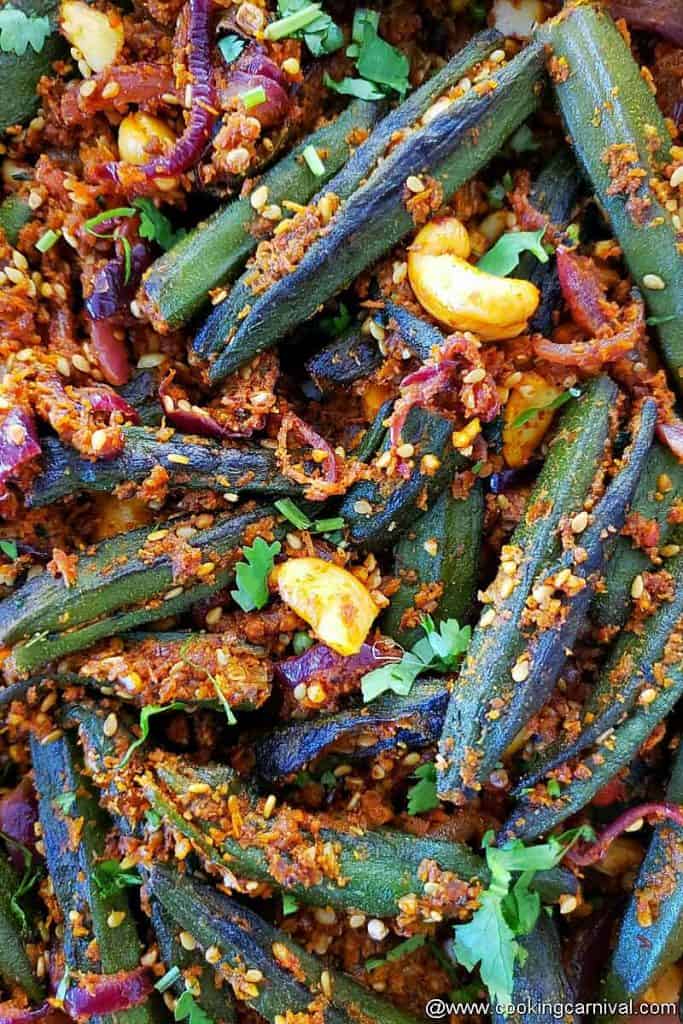 Close up shot of bhindi masala recipe