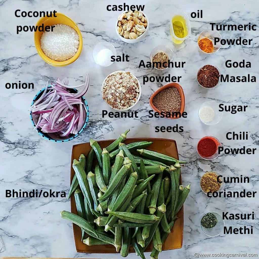 Pre-measured ingredients for Maharashtrian style Bhindi Masala