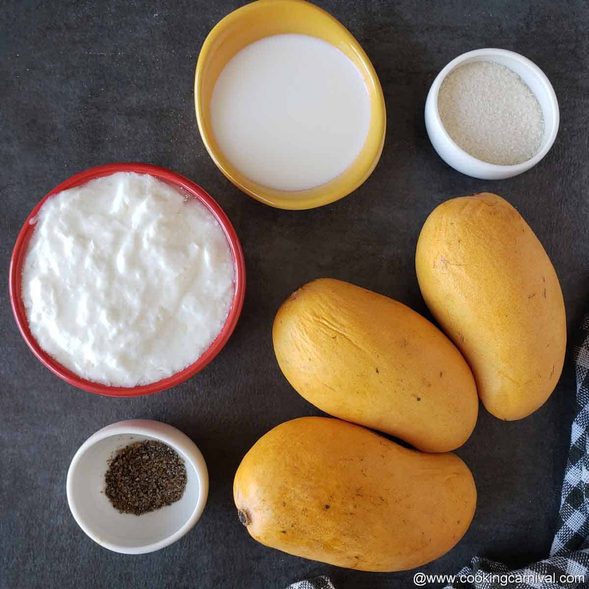 Pre-measured ingredients for mango lassi