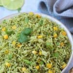 Green Rice in a white bowl