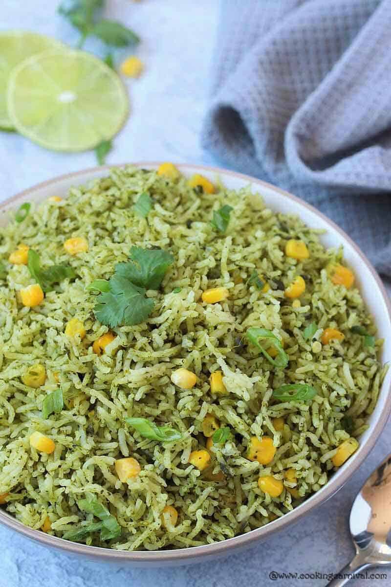 Green Rice in a white bowl